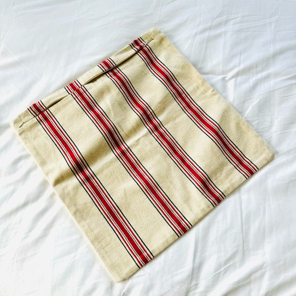 POTTERY BARN Red Black Tan Cream Bold Stripe Pattern Pillow Case Sham 20" Square - Picture 12 of 13